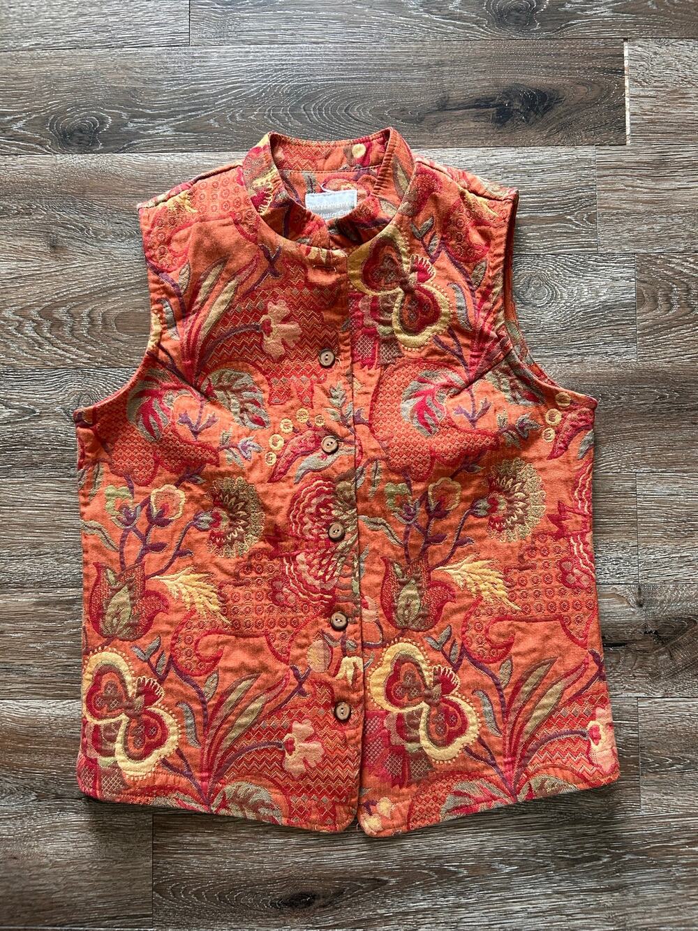 Coldwater Creek Women’s Bohemian Tapestry Vest Vibrant Embroidery Statement Boho